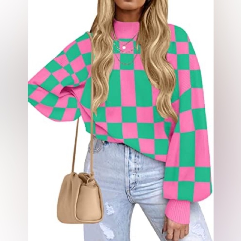 Plaid Turtleneck Sweater